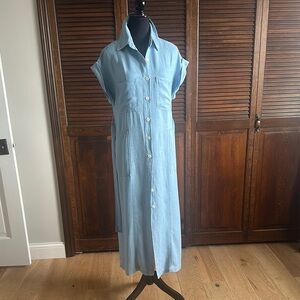 Zara Light Blue Denim Button-Up Maxi Dress with belt.